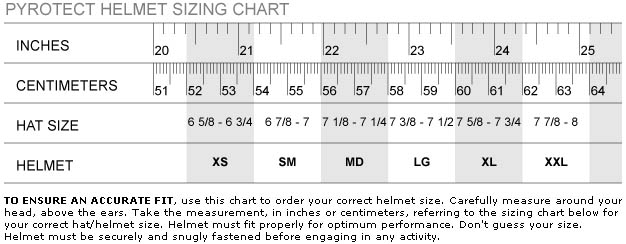 Pyrotect Helmet Size Chart